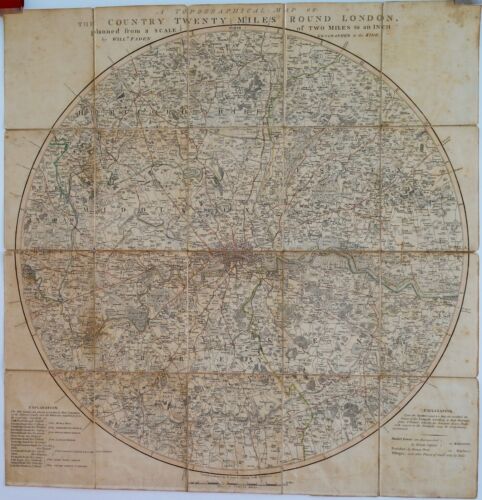 Antique maps, Topographical map ... twenty miles round London, Faden, 1800,