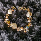 with Polished Stone & Shimmery Beads 8.5" Unique Neutral Colored Tennis Bracelet