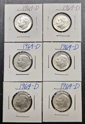 1964-D Roosevelt Silver Dime Uncirculated Lot Of 6