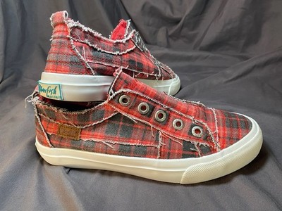 Blowfish Malibu Red/Black Lumberjack Plaid Trendy Slip-On Women s Sneakers Sz 7
