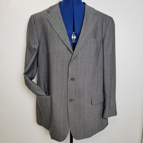 Perry Ellis Portfolio Mens Gray Silk/Wool/Cashmere Pinstripe Suit Blazer 44R - Picture 2 of 19