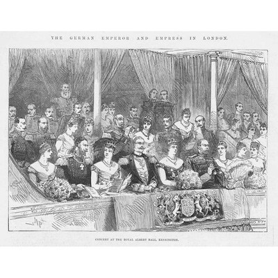 ROYAL ALBERT HALL German Emperor & Empress in the Royal Box - Antique Print 1891