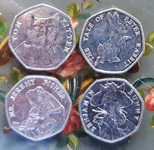  2017 Beatrix Potter 50p FULL SET  Tale of Peter Rabbit Circulated Coins.
