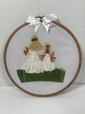 Handmade 3D Fiber Art Embroidery Hoop - Mother and Daughter Folk Art Wall Decor