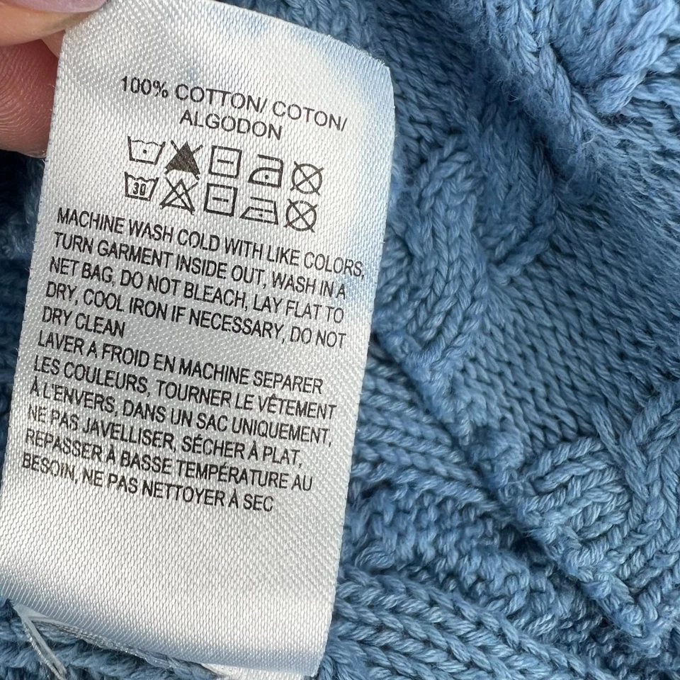 Pullover recortado holgado tejido con cable azul XL Lucky Brand para mujer Foto 3 de 4
