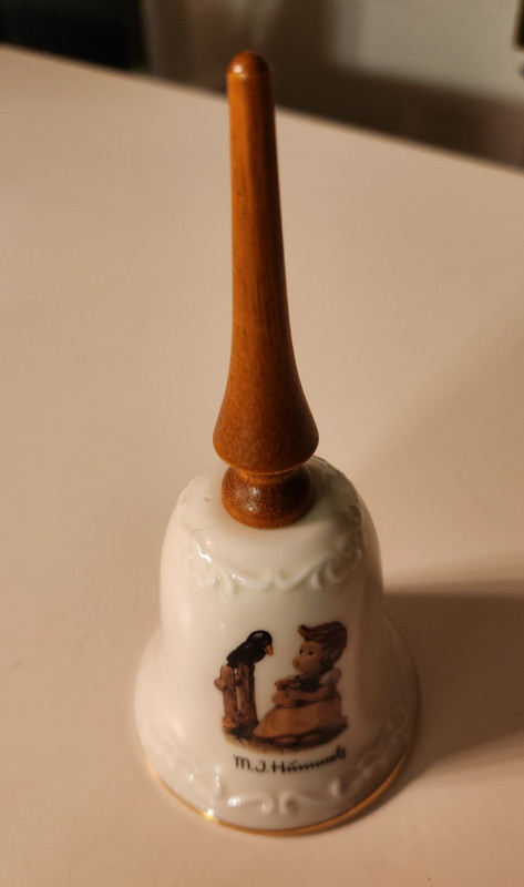 "Sing With Me" M.J. Hummel girl with bird ** bell with wooden handle