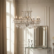 French Style Classical Large 12 Arm Branch Chrome Shallow Cut Glass Chandelier