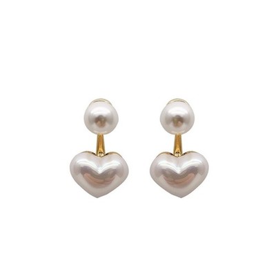 Boho Perlen Herz Ohr Jacke Ohrringe für Damen, 14K vergoldet Liebe Herz Ohrring