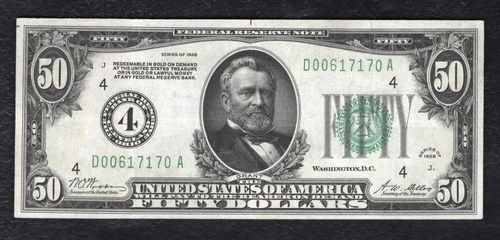 FR. 2100-D 1928 $50 FRN FEDERAL RESERVE NOTE CLEVELAND, OH VERY FINE+