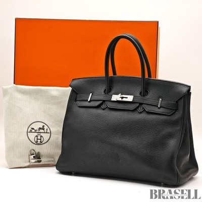HERMES Birkin 35 Hand Bag Tote Bag Black Noir Taurillon Clemence Women