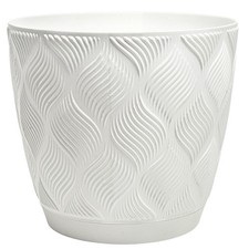 Textured Flower Pot Planter with Saucer Recycled Plastic Round Indoor Outdoor