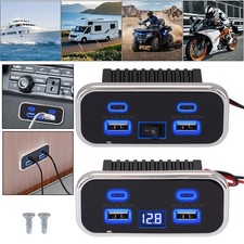 RV Charging Socket Panel for 12V/24V Car Boat USB Outlet Dual USB A USB C Ports
