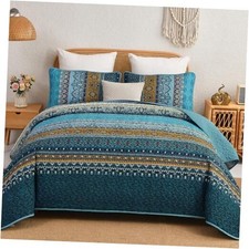 Boho King Size Quilts 3 Pieces Bedspreads Bedding Set with King 104"x90" Teal