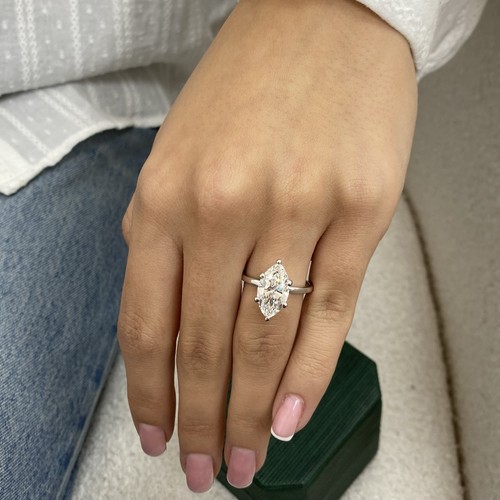 Diamond Solitaire Ring E VS1 Marquise 3ct Labcreated Solid 18k White Gold - Imagen 10 de 14