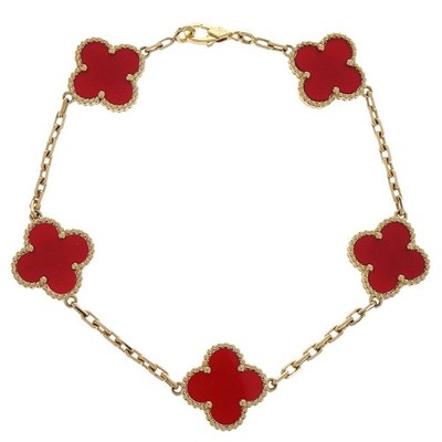 Van Cleef & Arpels Alhambra 5P Bracelet Carnelian Gold Au750 Jewelry 155798