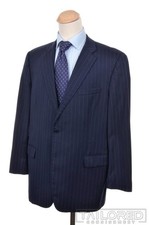 BROOKS BROTHERS Madison Blue Striped 100 Wool Jacket Pants SUIT Mens - 46 L
