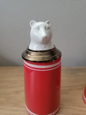 Threshold Red Stoneware Beer Stein w/ Bear Lid Hinged Pewter Style 2014 Target E