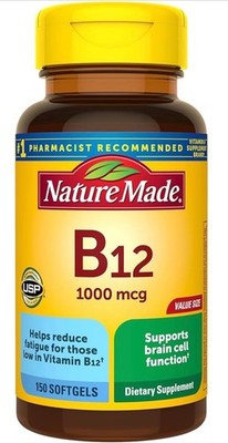Nature Made Vitamin B12 1000mcg, Energy Support, 150 Softgels, 150-Day Supply