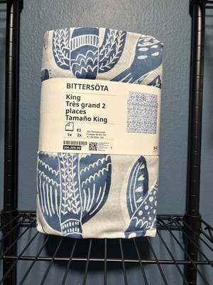 Ikea BITTERSOTA Full/Queen Duvet Cover Pillowcases Bed Set Light gray/blue Birds