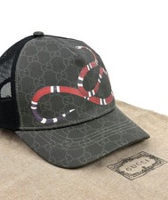 Gucci GG Monogram Kingsnake Print Mesh Back Baseball Cap Hat Black Size M