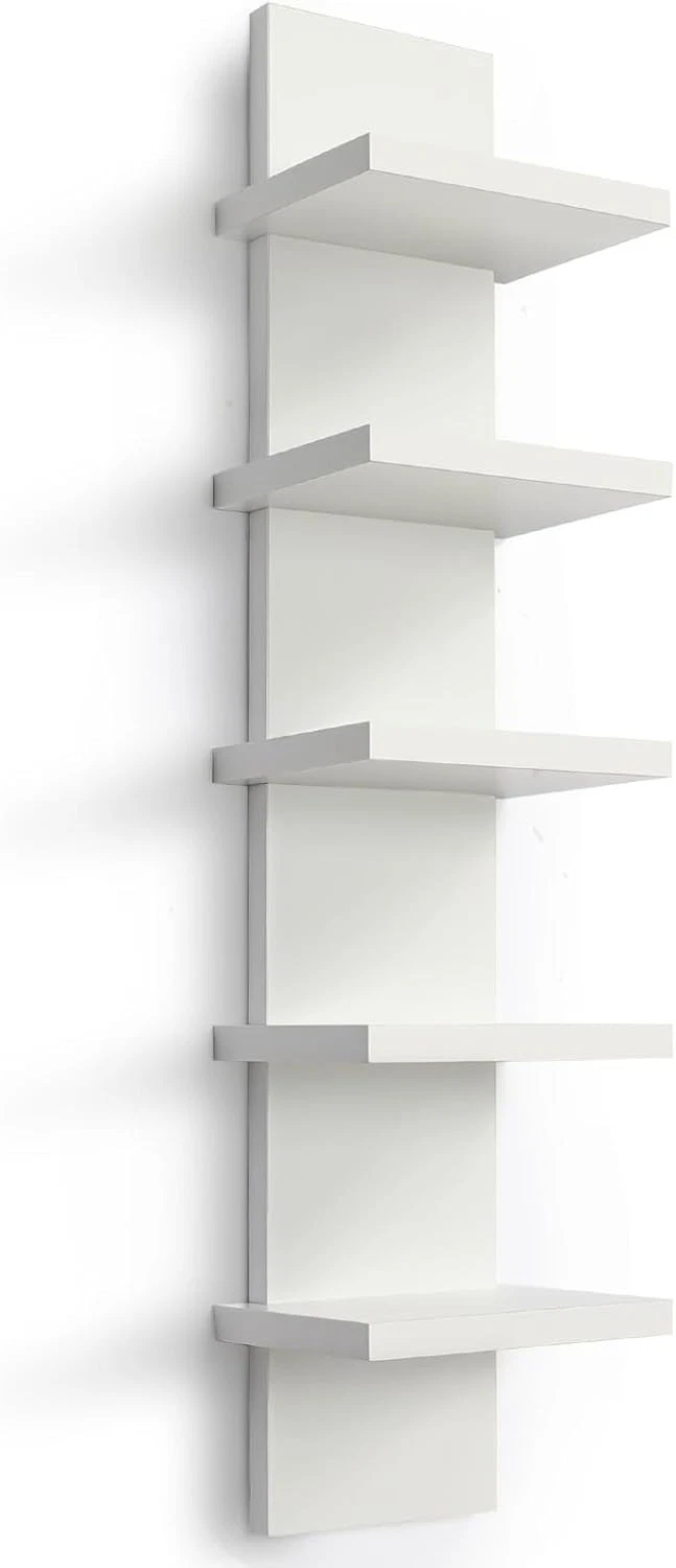 5 Tier Wall Shelf Unit,White Vertical Floating Shelf-Narrow Decorative Wall Moun