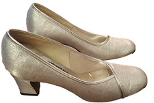 Vtg 1960s Silver Lame Dress Shoes Sz 7 B Evening Pumps 2.5" Heels JS Raub VGUC
