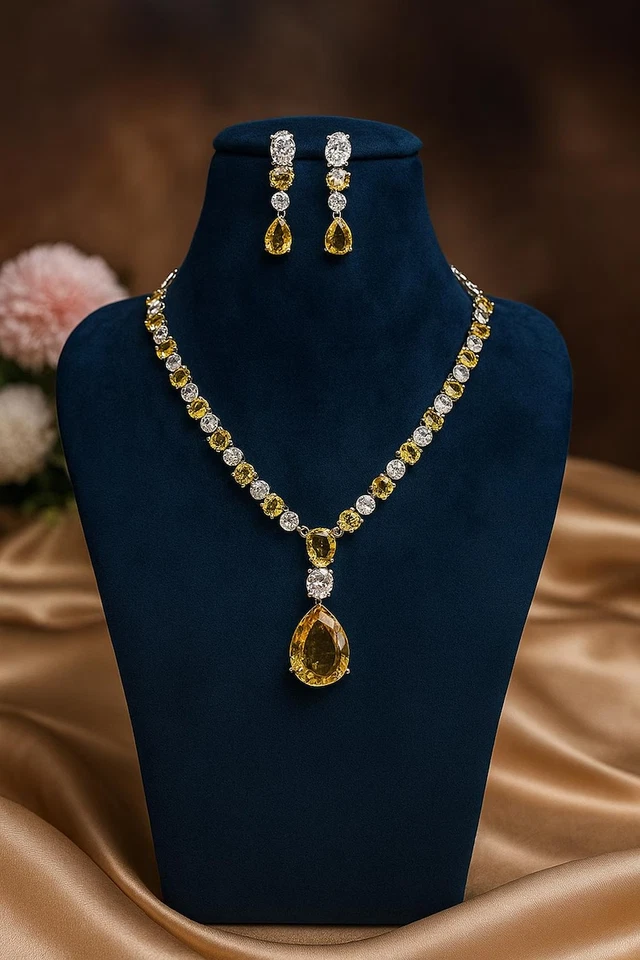 Conjunto de pingente e brincos pendurados de prata para seu laboratório de pera citrino - Imagem 2 de 4