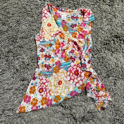 Y2K Raw Hem Fairycore Flower Wrap Top Size S
