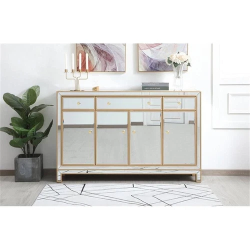 Elegant Decor Reflexion 56" Transitional MDF and Metal Mirrored Credenza in Gold - Picture 7 of 8