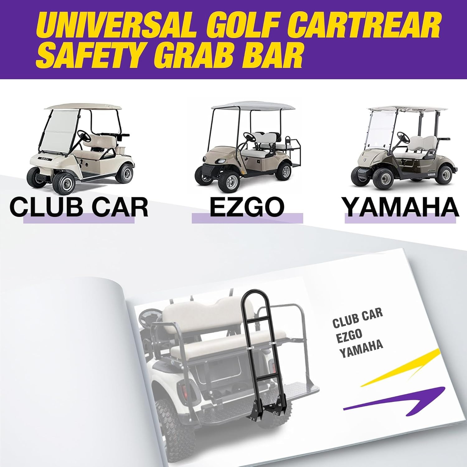 Golf Cart Rear Seat Grab Bar for Yamaha Club Car EZGO Safety Seat Handle Rail