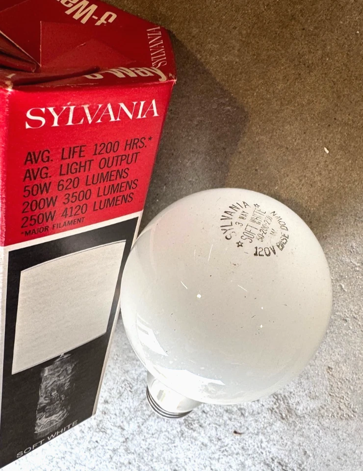 3-Way 50/200/250 120V Soft White A21 Non-LED LIGHT BULB LAMP SYLVANIA NEW 19404 - Image 3 of 4