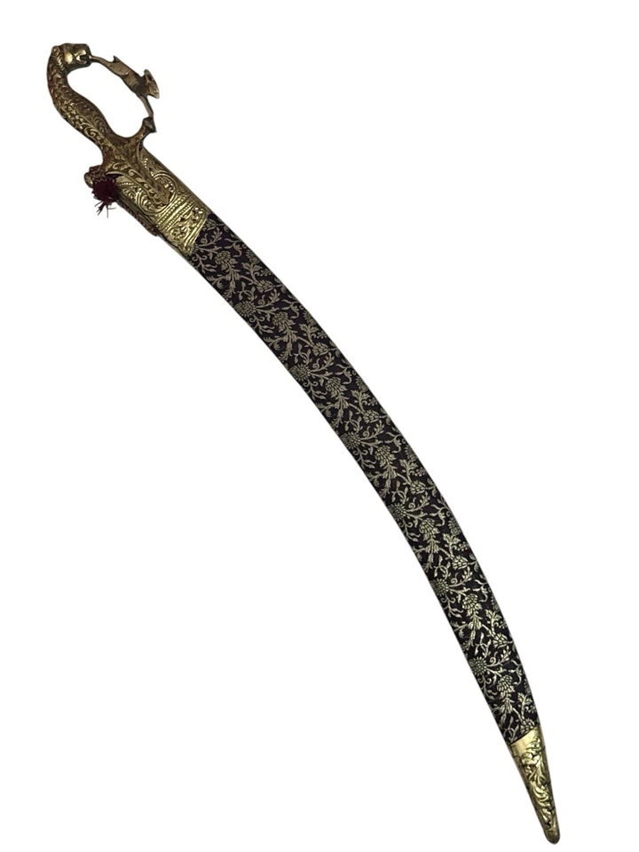 Handcrafted Indian Talwar/ Sword lion style brass hilt Mahroon sheath 35 inches - Image 4 of 4