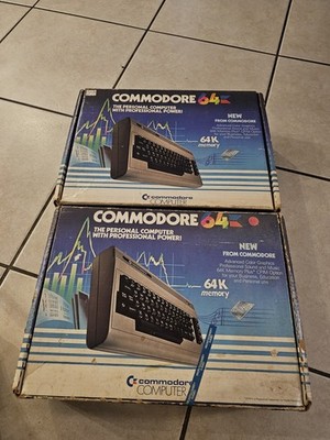 2X COMMODORE 64 PERSONAL COMPUTER SYSTEM SET W ORIGINAL BOX VINTAGE DUST COVER 
