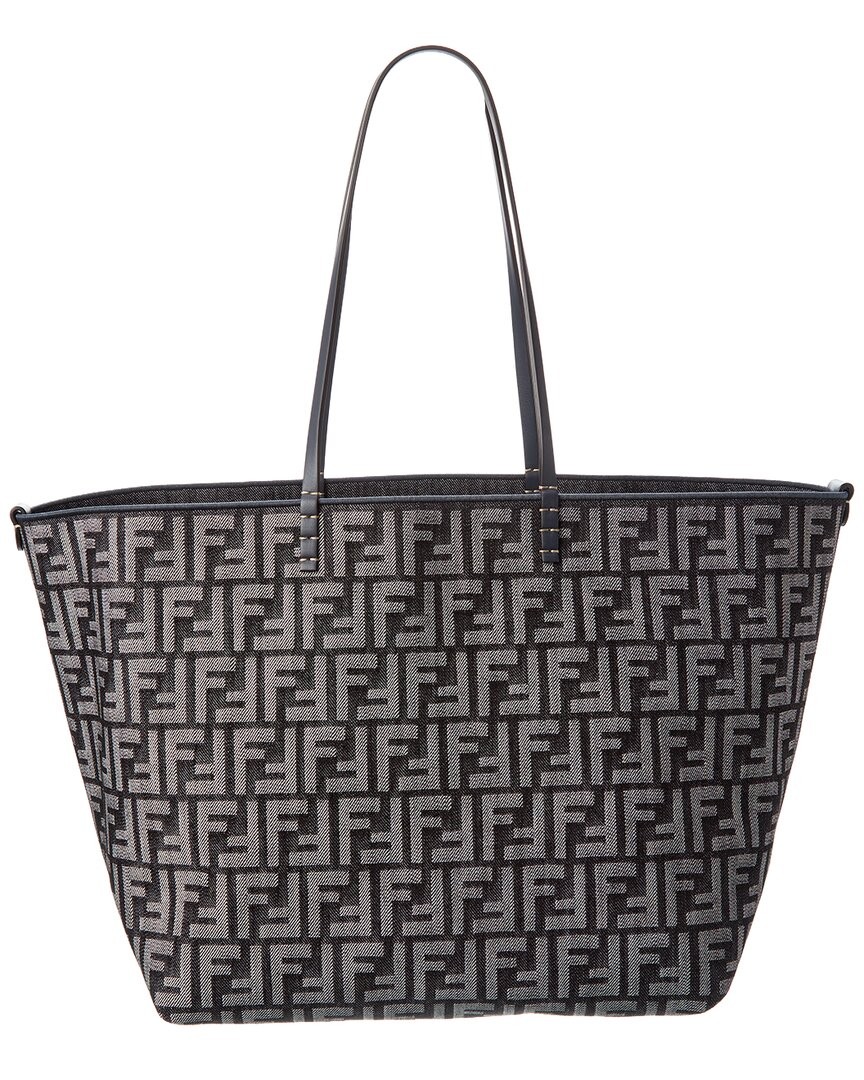 Fendi Roll Large Ff Denim & Leather Tote Women's Blue