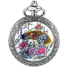 Unisex Analog Pocket Watch with Silver Chain Necklace Watches Gift For Women Men