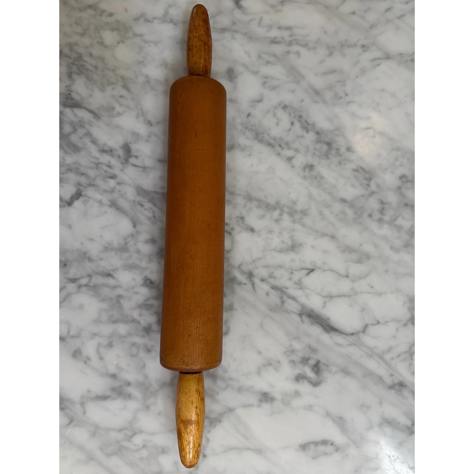 Vintage Style Solid Wood Rolling Pin with Rotating Handles Brown 17.5 Inch