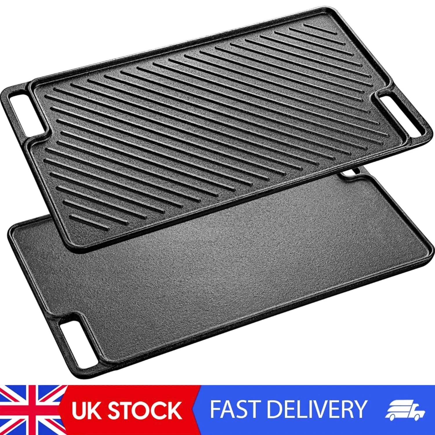 Gourmet Cast Iron Griddle & Grill Pan - Ideal for BBQ at Home & Outdoors, 45.5cm
