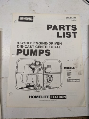#ad HOMELITE PARTS LIST BOOK MANUAL CATALOG CENTRIFUGAL PUMP CC 150 200 205 $10.80