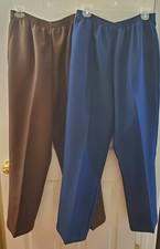 2 Pair Of Alfred Dunner Pants  BOTH SIZE 12  1Blue 1Brown  Elastic Waist GREAT COND