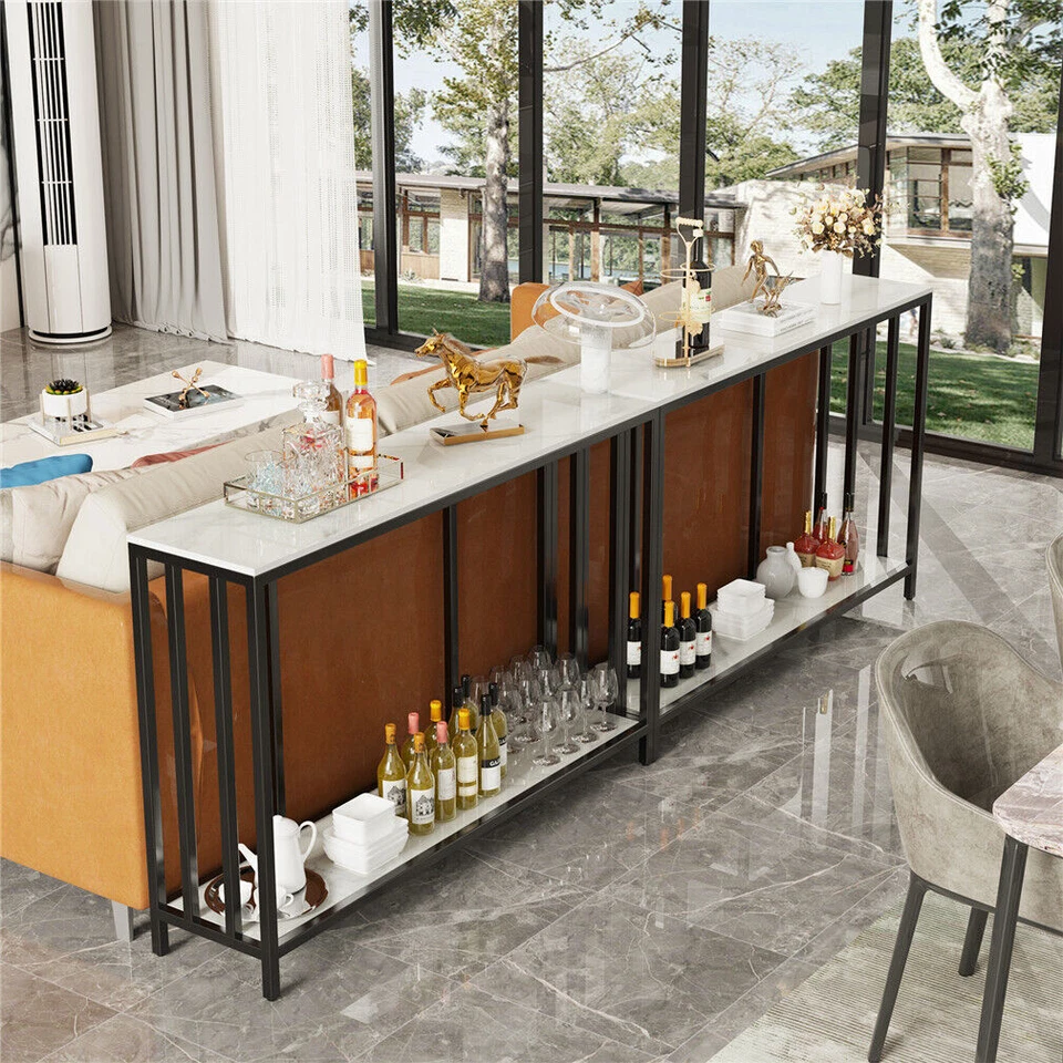 2 Tier Marble Console Table Waterproof Rust-proof Kitchen Dining Room Dec Stand - Image 4 of 4