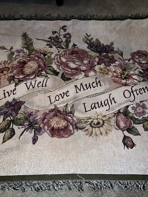 Tapestry Throw Blanket Live Well Love Much Laugh Often 50 X 65 Floral Purples