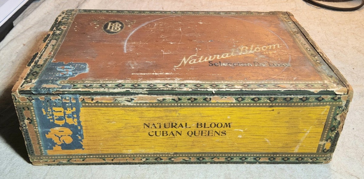 ANTIQUE NATURAL BLOOM SELECCION DELUXE ADVERTISING WOODEN CIGAR