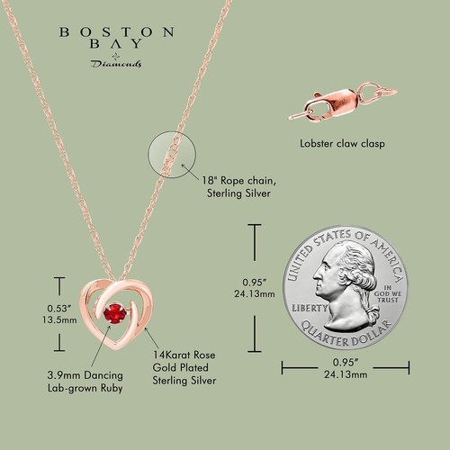 Dancing Lab-Created Ruby Heart Pendant in 14K Rose Gold Sterling Silver - Picture 3 of 6