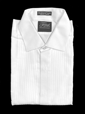 Men's White Tuxedo Shirt Pleated Front Laydown Point Collar Big & Tall 7XL 38/39