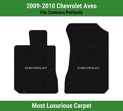 Lloyd Luxe Front Carpet Mats for '09-10 Chevy Aveo w/Chevy Silver on Black Logo