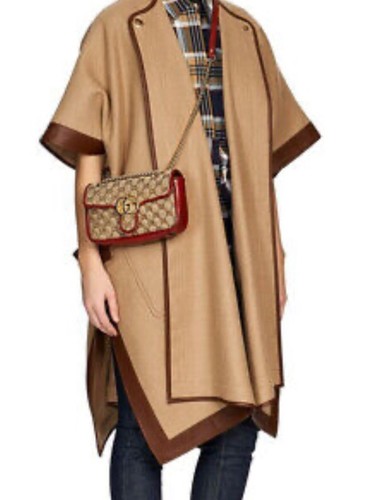 Burberry Pyecombe Double faced cashmere poncho With Leather Trim NWT
