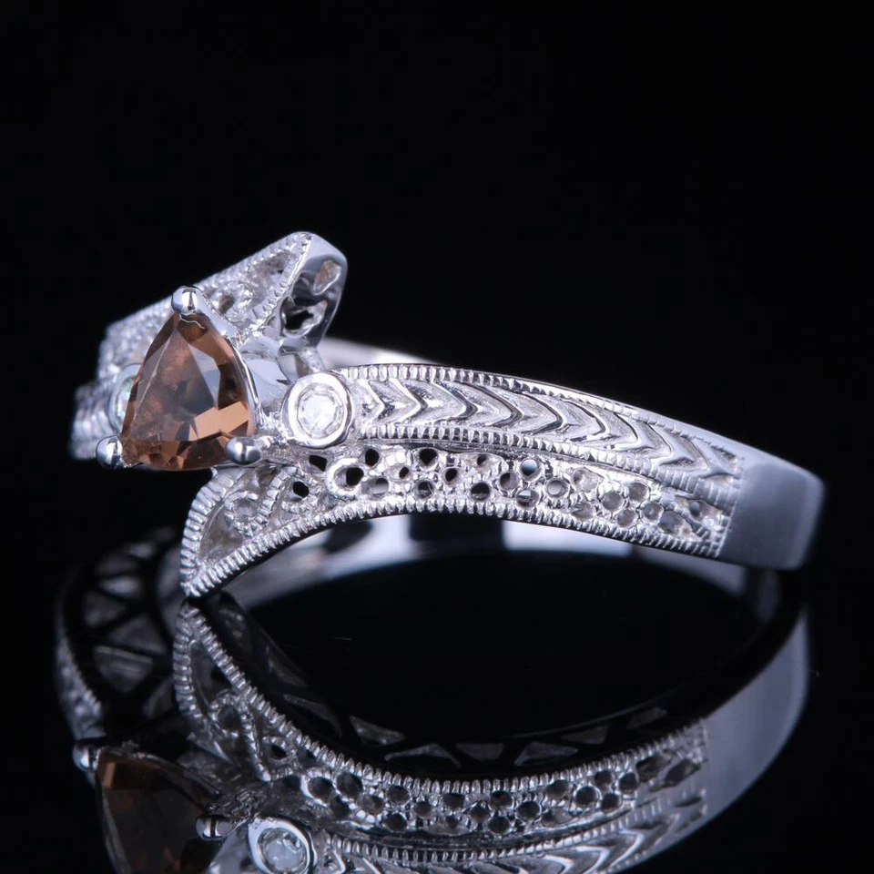 14k White Gold Trillion 4.5x4.5mm Smokey Quartz SI/H Diamonds Fine Jewelry Ring - Image 4 of 4