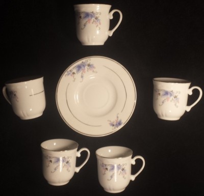 Donna Home Style Porzellan 5 Espresso Mokka Tassen Untertassen Goldrand Blumen