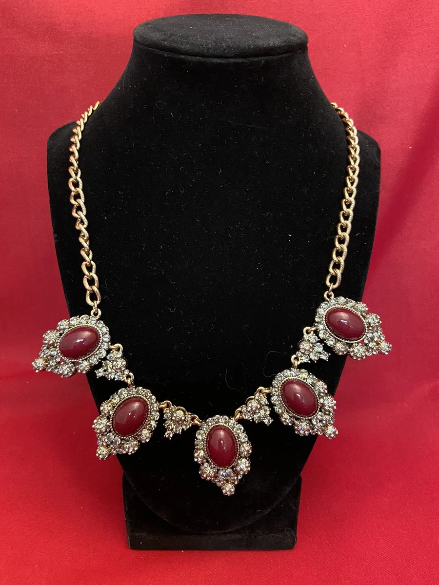 Burgundy and Gold Statement Necklace