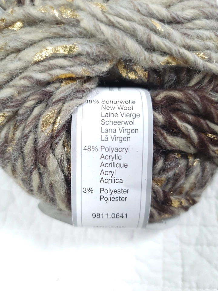 1 Skein Gedifra Metallic Wool Yarn Skeins Brown Gold Tan  Blend  5013  - Image 2 of 4